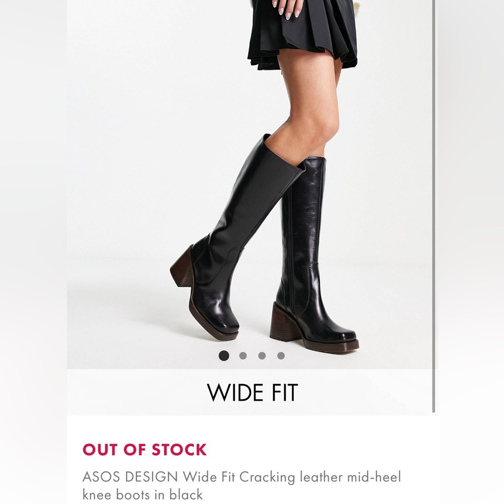 ASOS DESIGN Wide Fit/Wide Calf Cracking leather mid heel boot in Black Sz e9